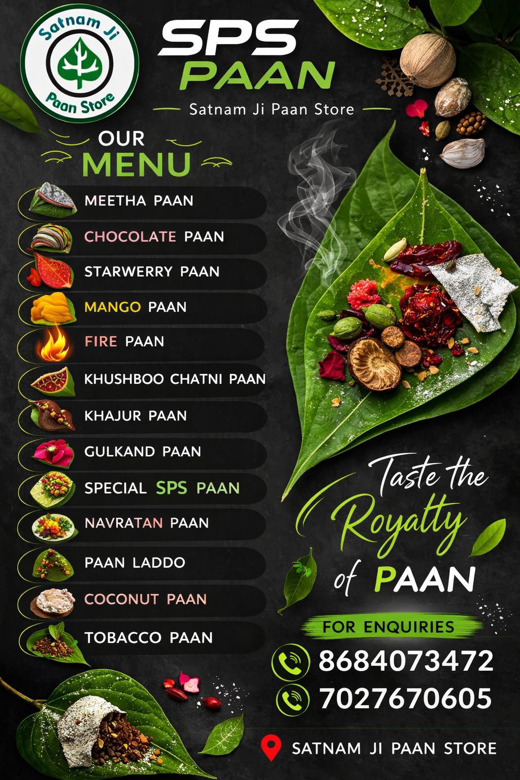 SPS Paan Menu